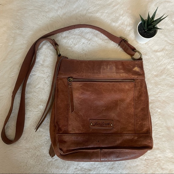 Lucky Brand Dixie Crossbody Bag Brown Distressed Leather Studded Handbag Purse - Picture 3 of 10